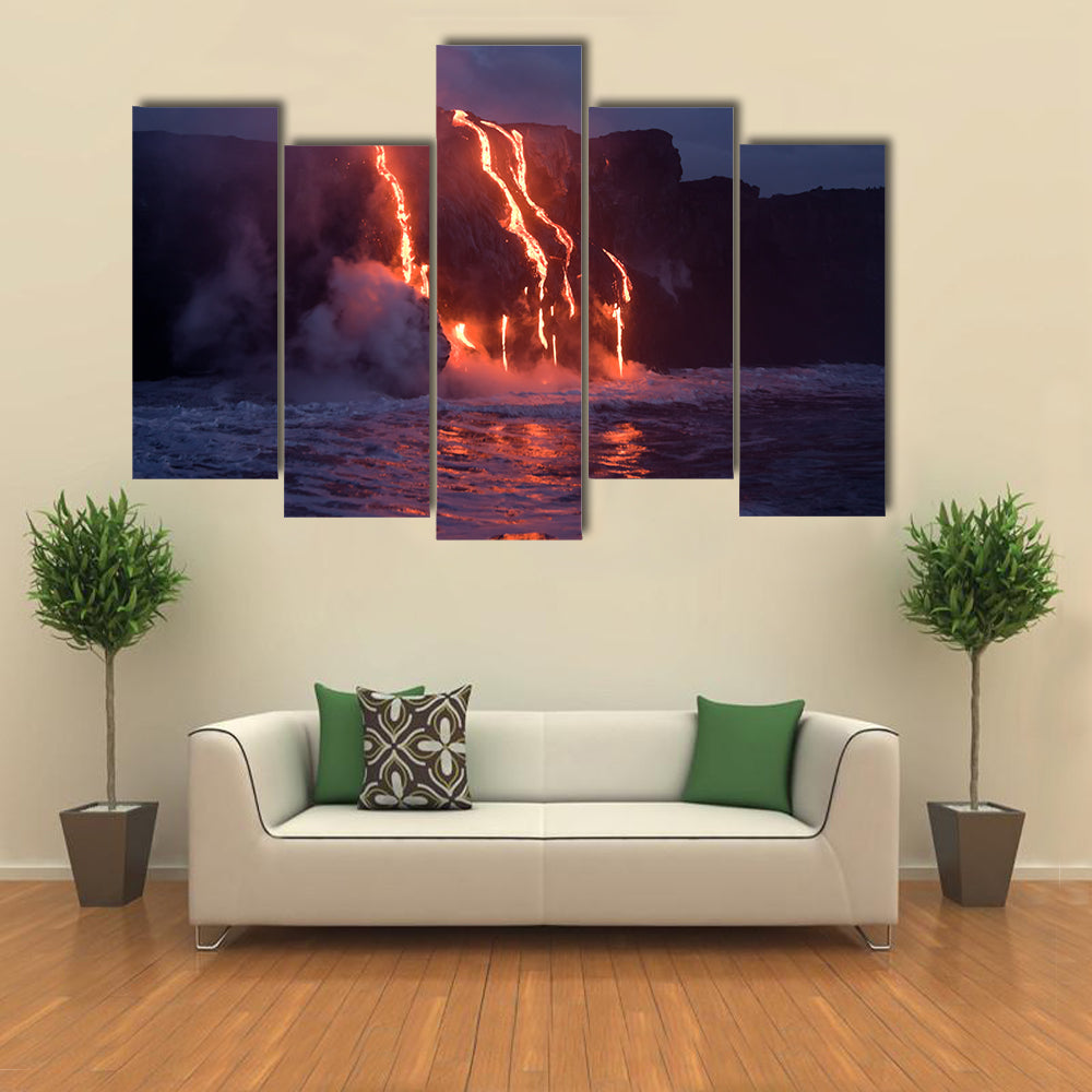 Hot lava stream is flowing into the ocean Hawaii multi panel canvas wall art