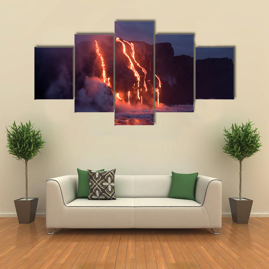 Lava stream into the ocean. Hawaii, Big Island multi panel canvas wall art