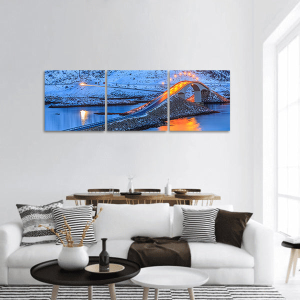 Bridge in Lofoten Islands panoramic canvas wall art