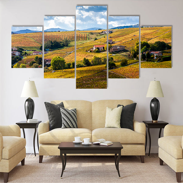 vineyards of Beaujolais, Rhone-Alpes, France Multi Panel Canvas Wall Art