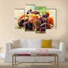 Assorted dry fruits raisins apricots figs prunes goji cranberries on a wooden background, Multi panel canvas wall art