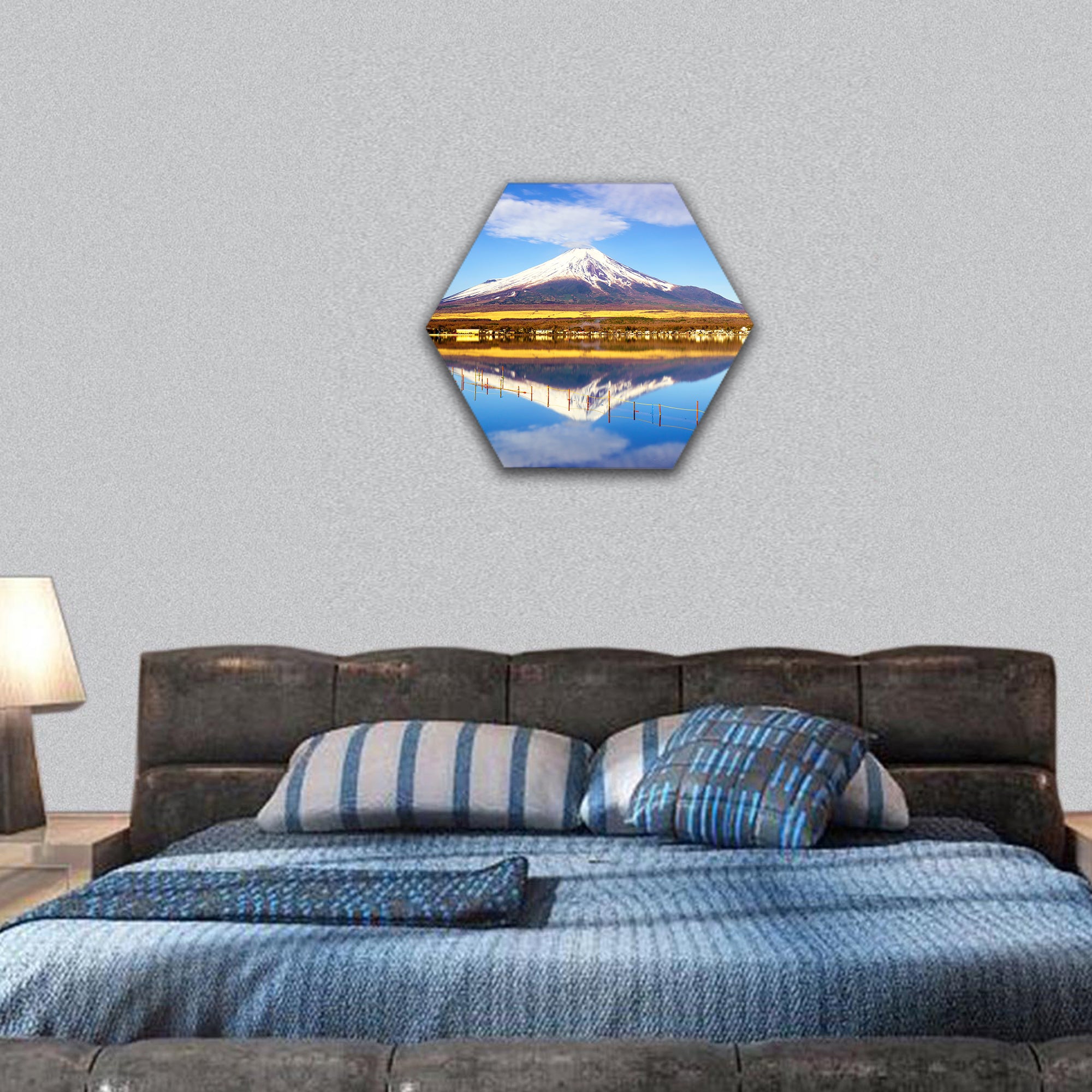 Mt.Fuji with Lake Yamanaka Yamanashi Japan hexagonal canvas wall art