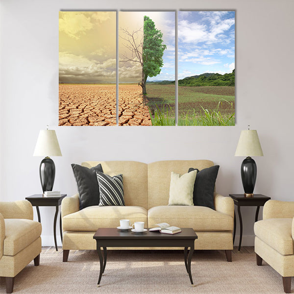 creative concept image compare of global warming Multi Panel Canvas Wall Art