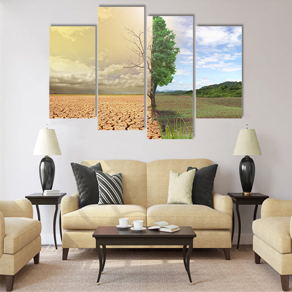 creative concept image compare of global warming Multi Panel Canvas Wall Art