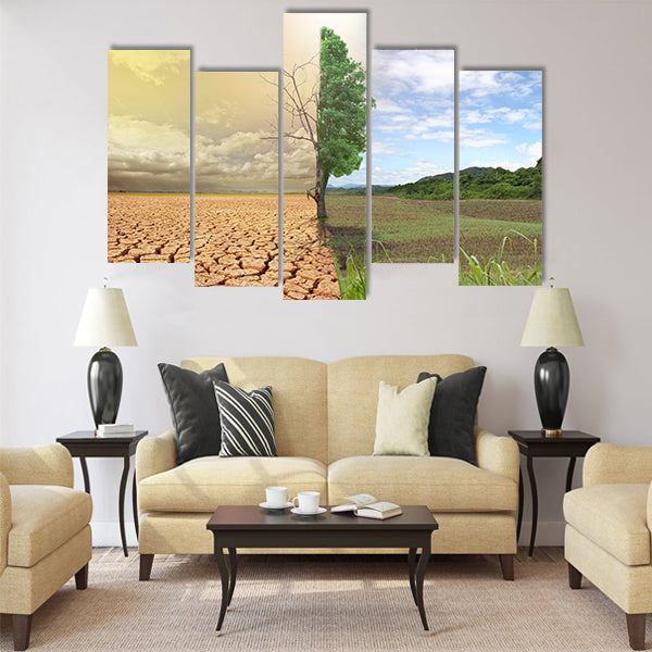creative concept image compare of global warming Multi Panel Canvas Wall Art