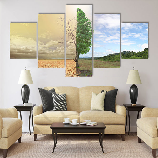 creative concept image compare of global warming Multi Panel Canvas Wall Art