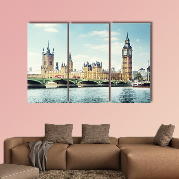 Big Ben in sunny day, London multi panel canvas wall art