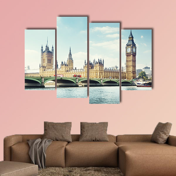 Big Ben in sunny day, London multi panel canvas wall art