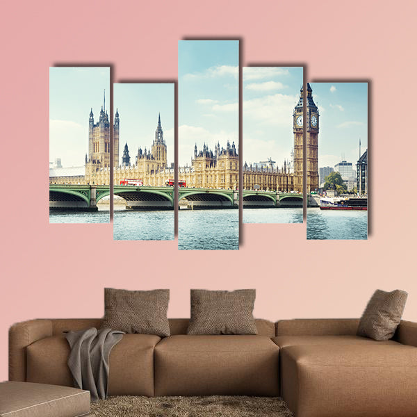 Big Ben in sunny day, London multi panel canvas wall art