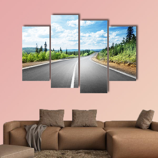 Road in mountain forest multi panel canvas wall art