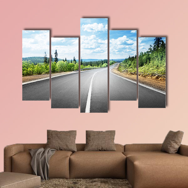 Road in mountain forest multi panel canvas wall art