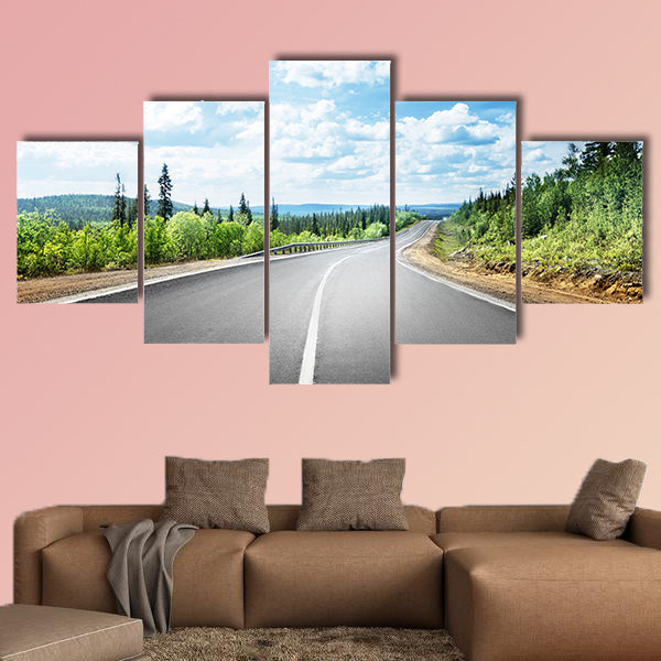 Road in mountain forest multi panel canvas wall art
