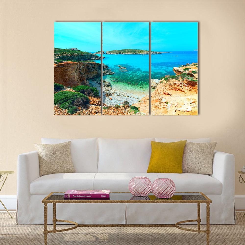 Azure Window, a famous stone arch of Gozo island in the sun in summer, Malta Multi Panel Canvas Wall Art