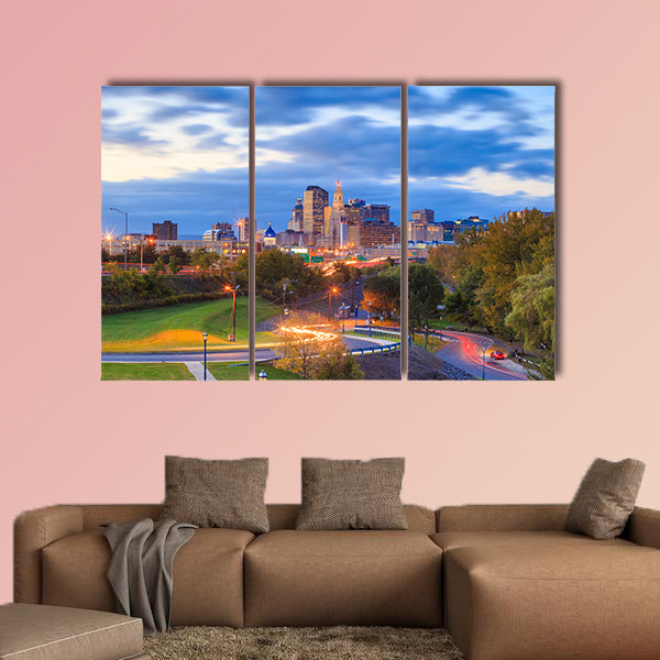 Skyline of downtown Hartford, Connecticut multi panel canvas wall art