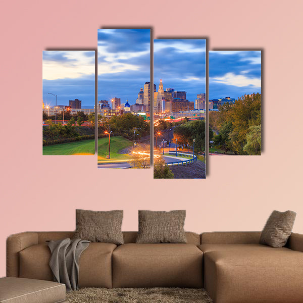 Skyline of downtown Hartford, Connecticut multi panel canvas wall art