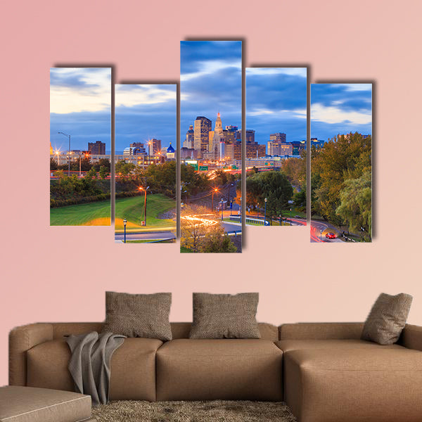 Skyline of downtown Hartford, Connecticut multi panel canvas wall art