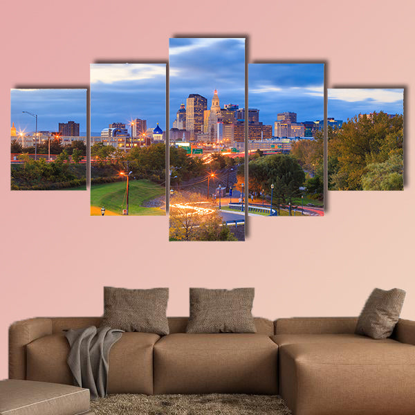 Skyline of downtown Hartford, Connecticut multi panel canvas wall art