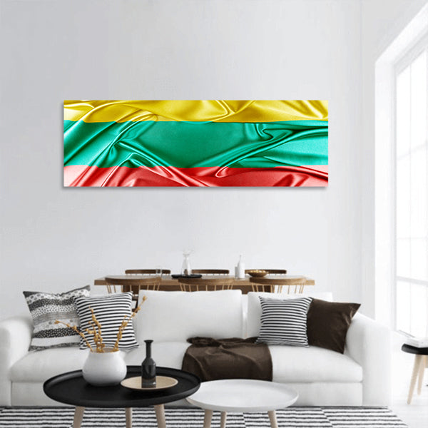 Lithuania Flag with a beautiful glossy silk texture panoramic canvas wall art