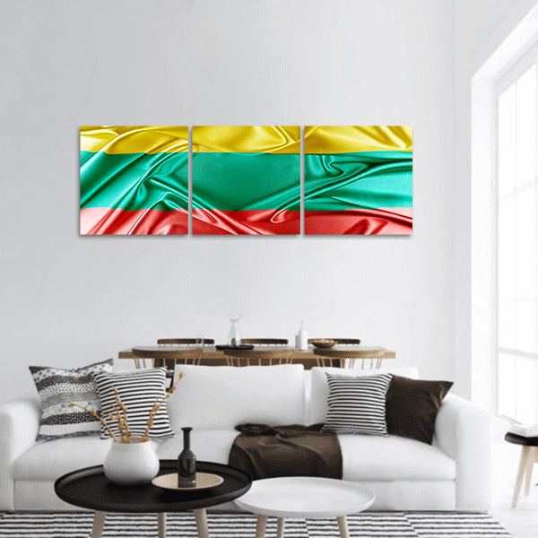 Lithuania Flag with a beautiful glossy silk texture panoramic canvas wall art