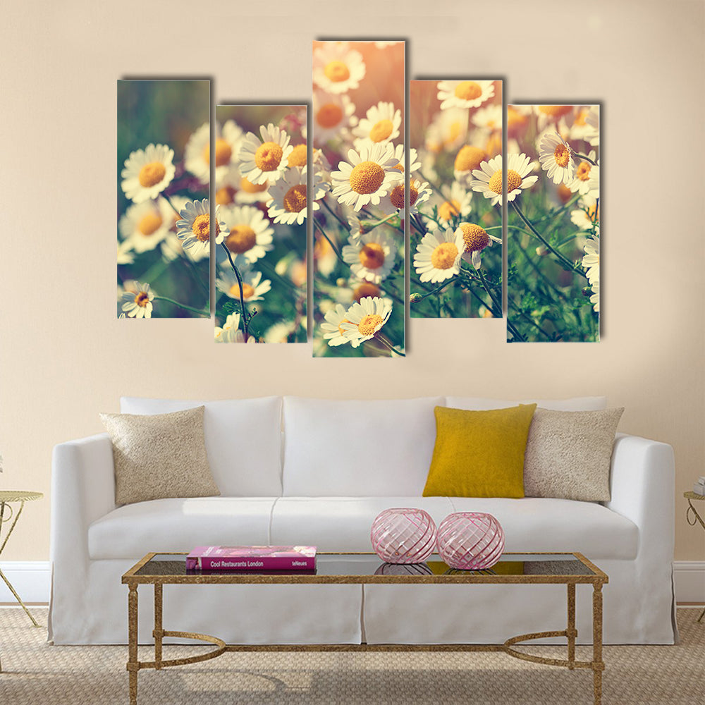 Vintage wilde chamomile flowers Multi Panel Canvas Wall Art
