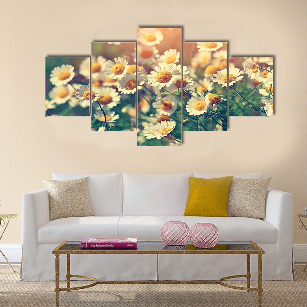 Vintage wilde chamomile flowers Multi Panel Canvas Wall Art