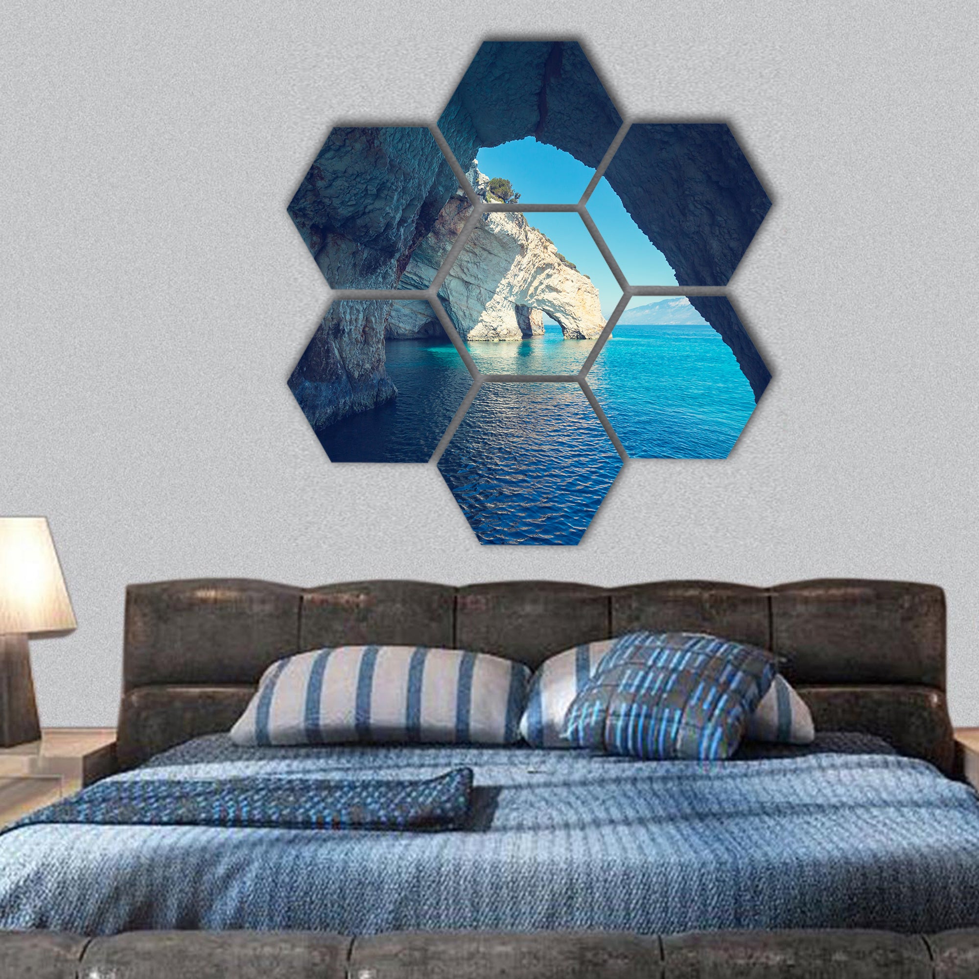 Beautiful sea landscapes on Zakynthos Island in Greece hexagonal canvas wall art