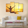 Yoga at sunset on the beach woman doing yoga performing Multi panel canvas wall art