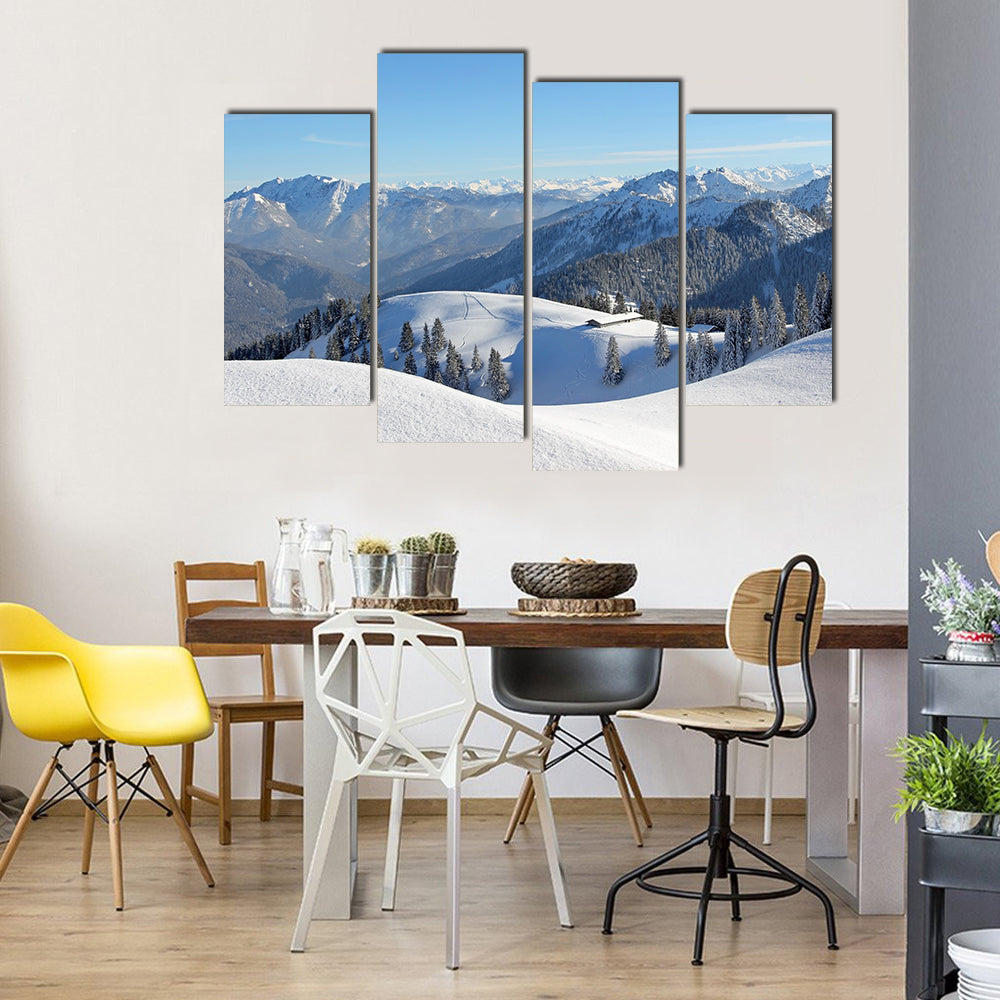 The Upper Bavaria Area Covered By The Snow, An Alpine Winter Landscape, Multi Panel Canvas Wall Art