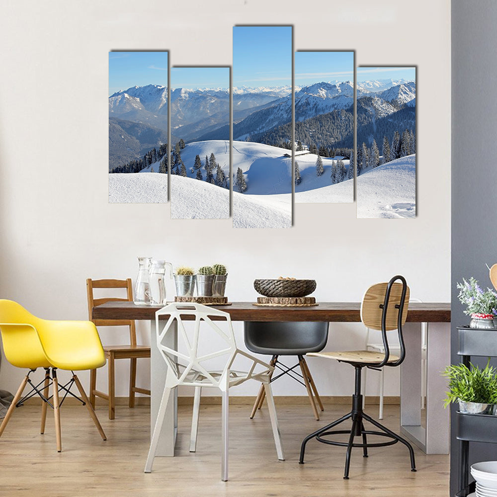 The Upper Bavaria Area Covered By The Snow, An Alpine Winter Landscape, Multi Panel Canvas Wall Art