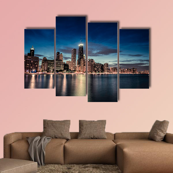 Chicago Downtown skyscrapers with reflections in Lake Michigan canvas wall art