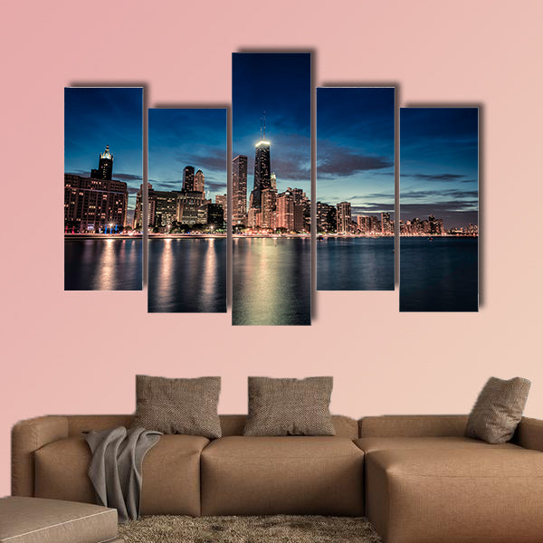 Chicago Downtown skyscrapers with reflections in Lake Michigan canvas wall art