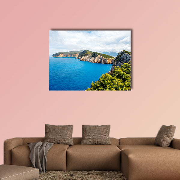 Beautiful coastline on Lefkada Island in Greece, Top view, canvas wall art