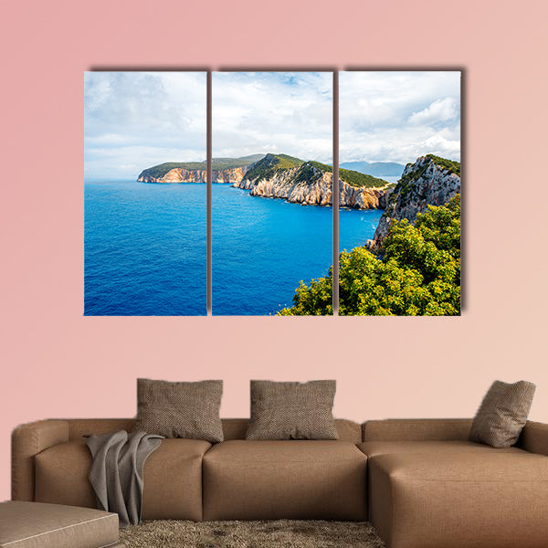Beautiful coastline on Lefkada Island in Greece, Top view, canvas wall art