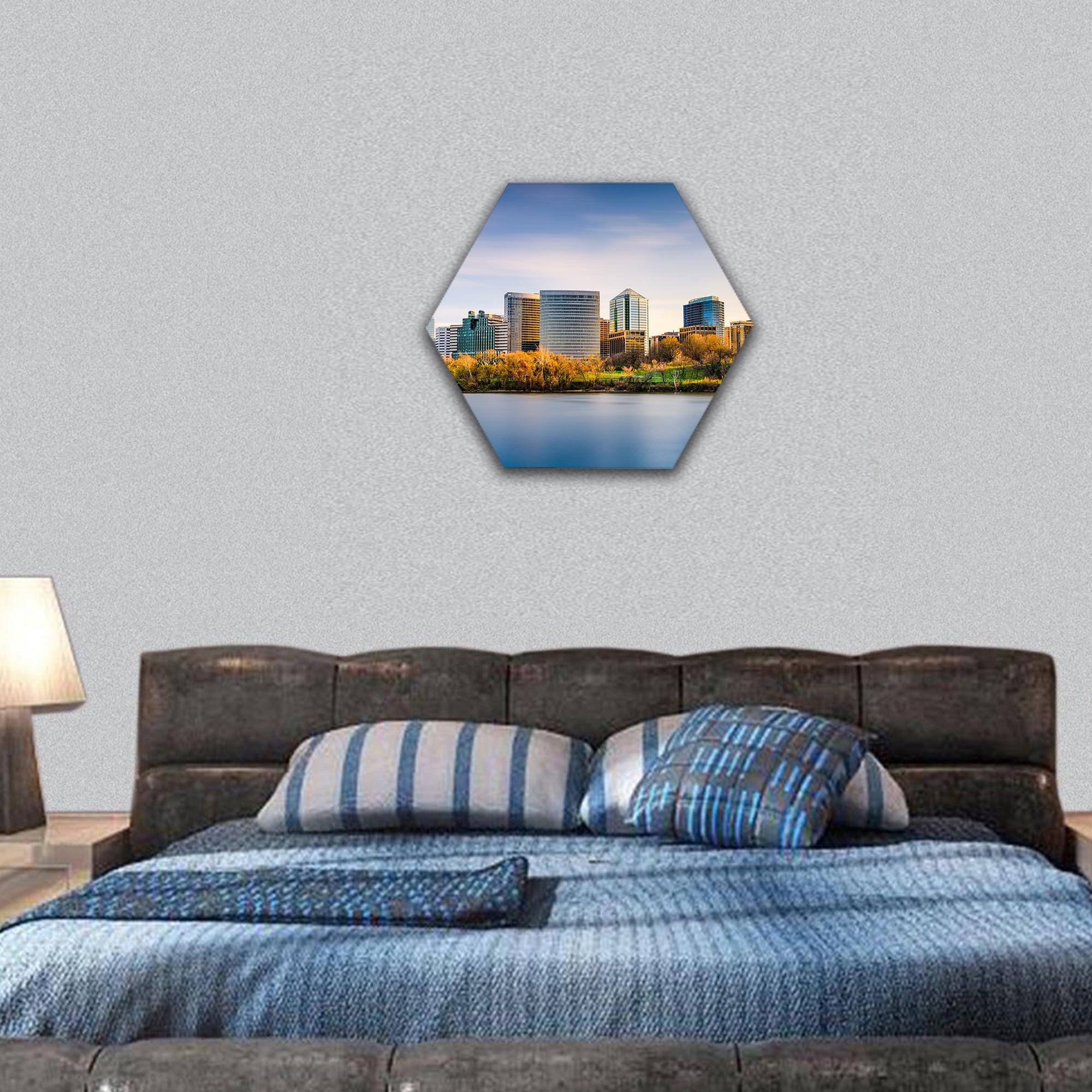 USA city skyline on the Potomac River Rosslyn hexagonal canvas wall art