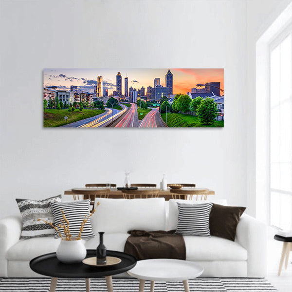 Atlanta, Georgia, USA downtown city skyline over Freedom Parkway panoramic canvas wall art