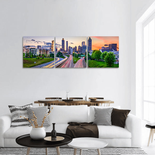 Atlanta, Georgia, USA downtown city skyline over Freedom Parkway panoramic canvas wall art