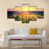 Bird's-eye view of a scenic sunset over the forest hills, multi panel canvas wall art