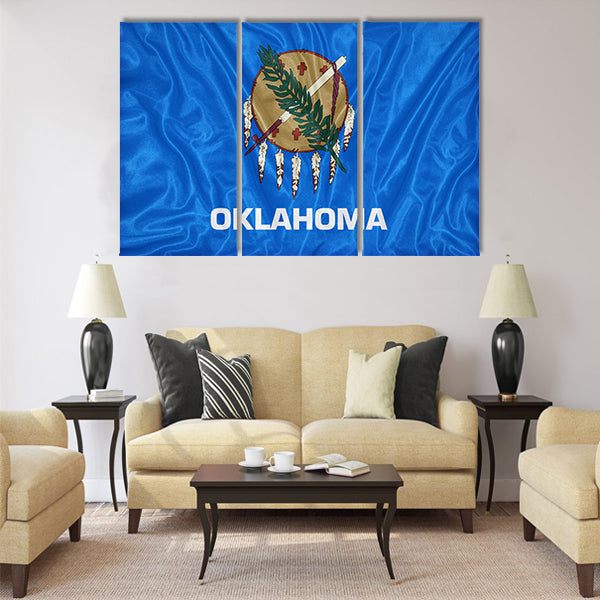 Oklahoma flag on fabric texture,retro vintage style Multi panel canvas wall art