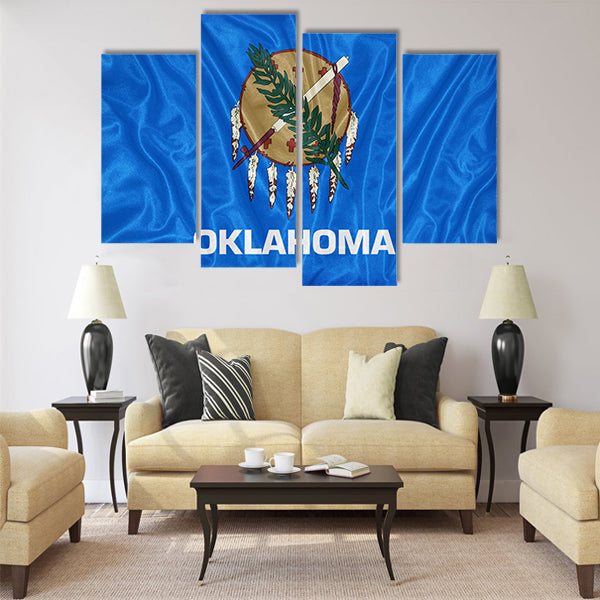 Oklahoma flag on fabric texture,retro vintage style Multi panel canvas wall art
