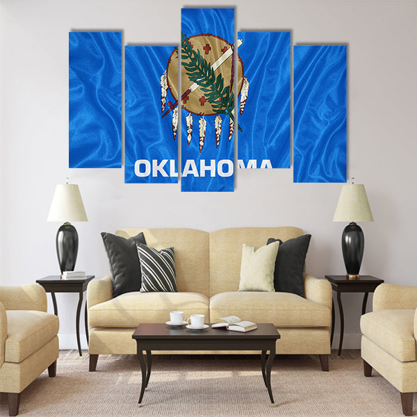 Oklahoma flag on fabric texture,retro vintage style Multi panel canvas wall art