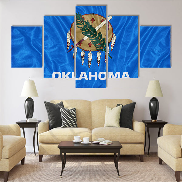 Oklahoma flag on fabric texture,retro vintage style Multi panel canvas wall art
