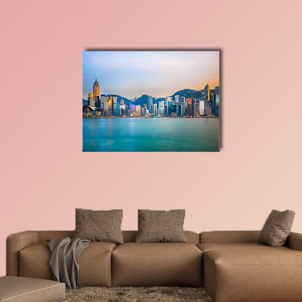 Hong Kong skyline in the evening over Victoria Harbor Multi panel canvas wall art
