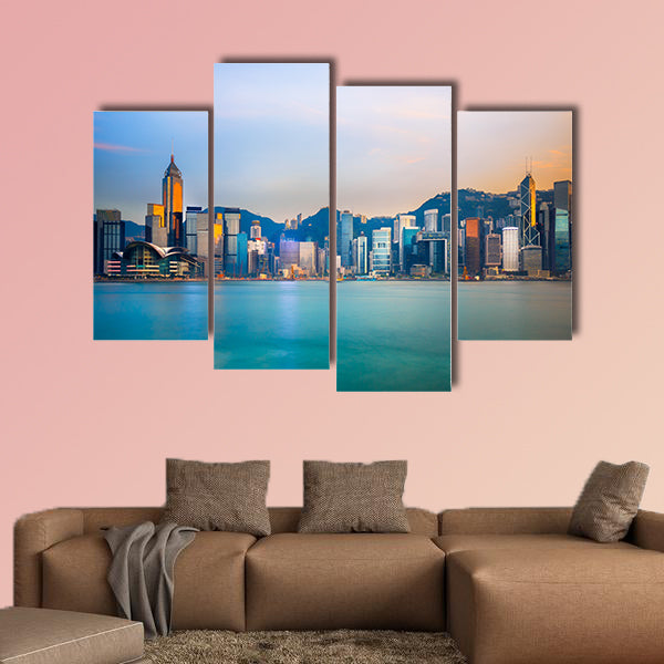 Hong Kong skyline in the evening over Victoria Harbor Multi panel canvas wall art
