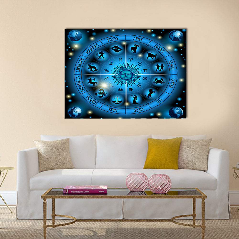 Circle Illustration Of Zodiac Signs Multi Panel Canvas Wall Art
