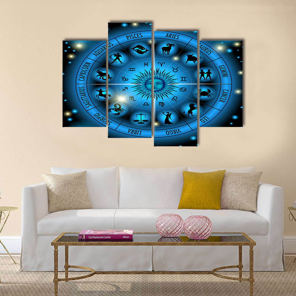 Circle Illustration Of Zodiac Signs Multi Panel Canvas Wall Art