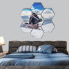 Winter Scenic in snowboarding man French Alps Les 2 Alps hexagonal canvas wall art