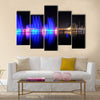 Colorful dancing fountain with mosque in the city  multi panel canvas wall art