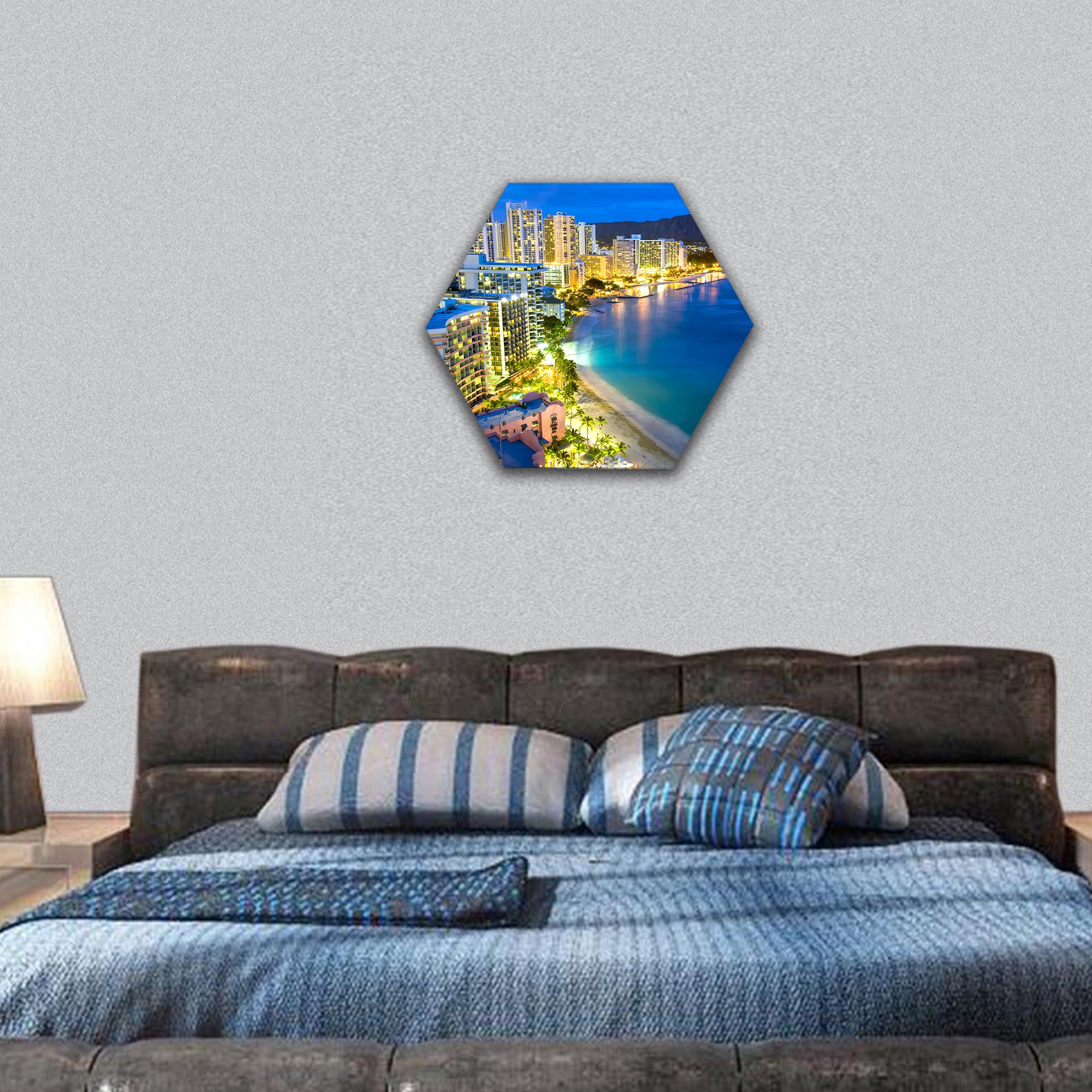 Skylines along seascape hexagonal canvas wall art