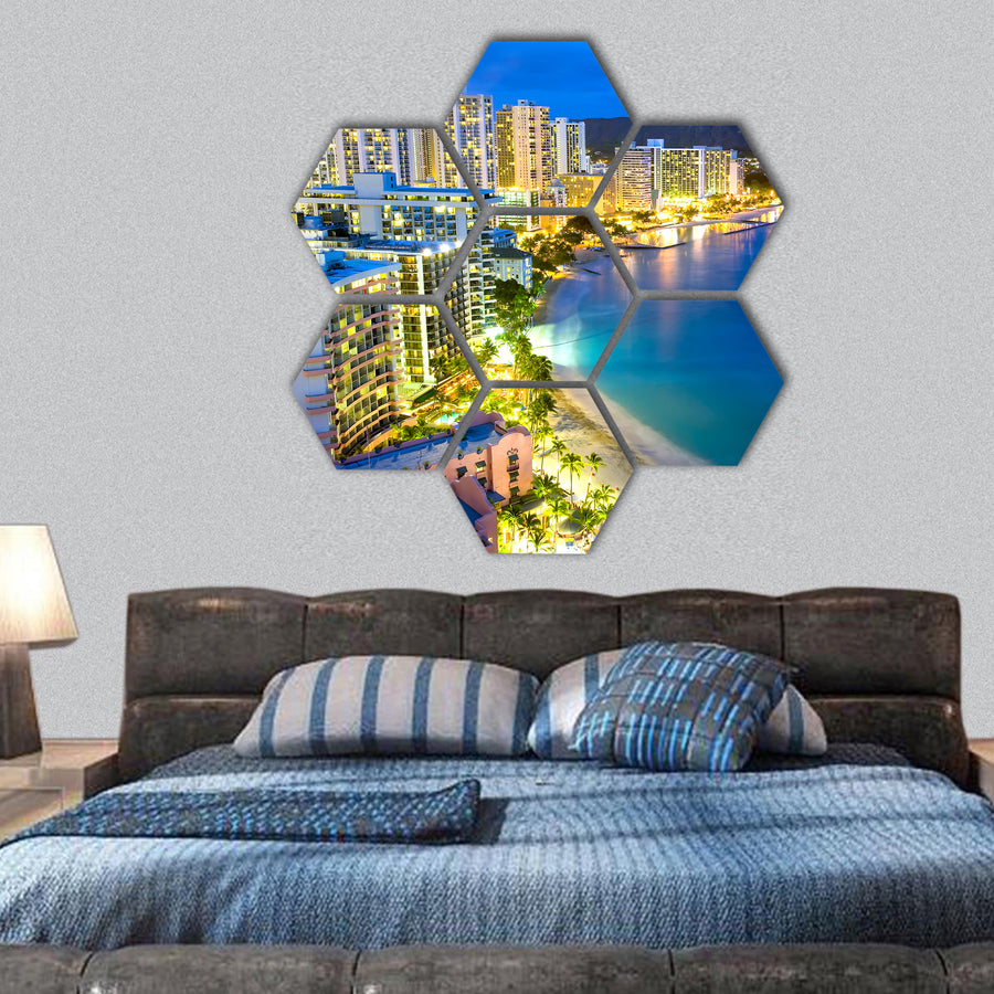Skylines along seascape hexagonal canvas wall art