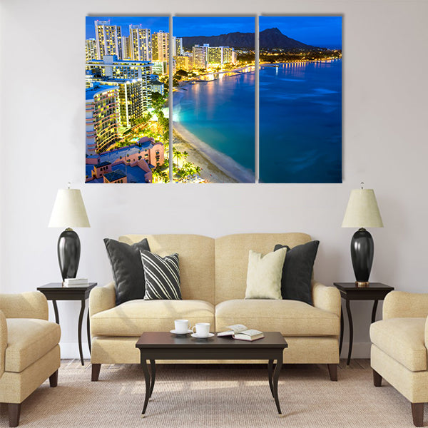 This image shows Waikiki beach in Honolulu Multi Panel Canvas Wall Art